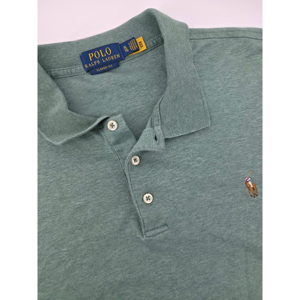 Polo Ralph Lauren Mens XL Classic Fit Heather Green Cotton Jersey Polo Shirt